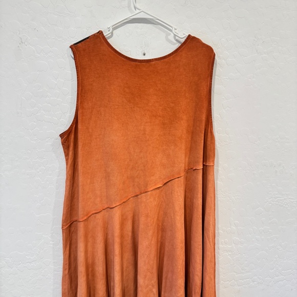 Luukaa Orange Midi Dress Womens 16 Black Details Asymmetrical Hem Lagenlook - Picture 8 of 10